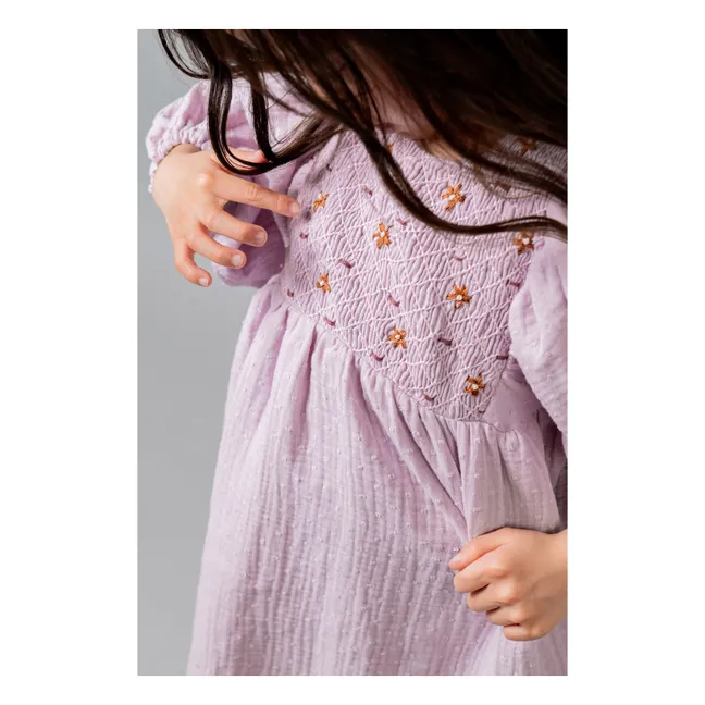 Organic Cotton Smocked Embroidered Dress | Mauve