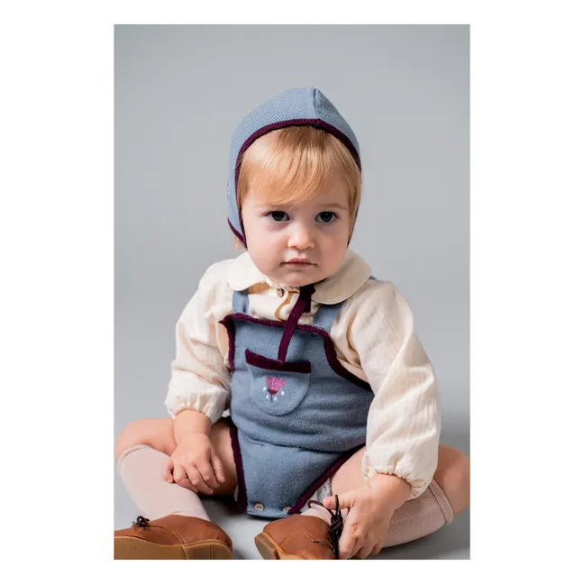 Barboteuse Poche Brodée | Bleu gris