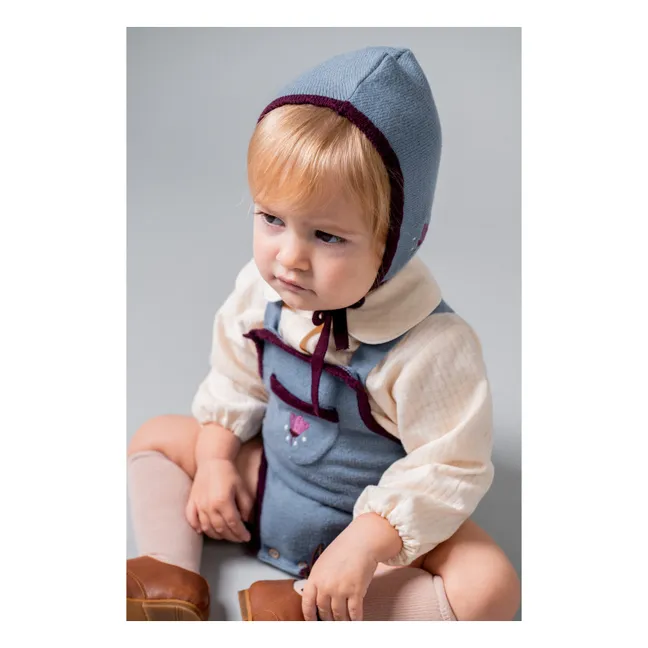 Barboteuse Poche Brodée | Bleu gris