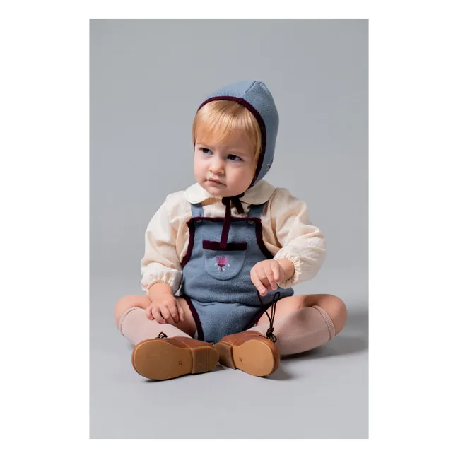 Barboteuse Poche Brodée | Bleu gris