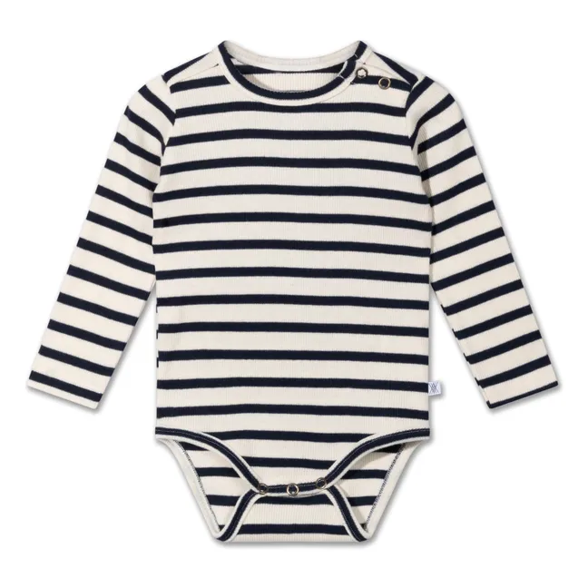 Organic Cotton Stripe Bodysuit | Ecru