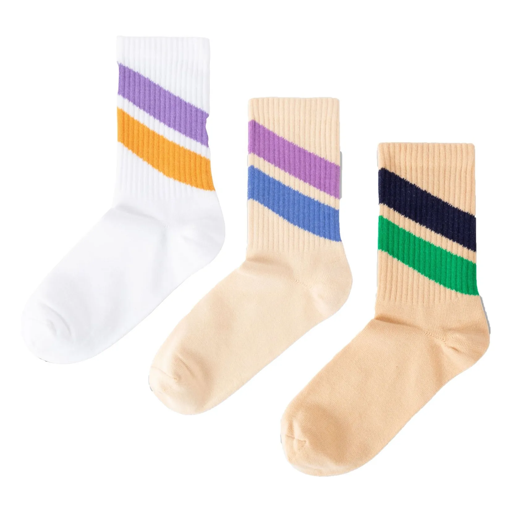 Repose Ams Beige Set Of 3 Stripe Socks