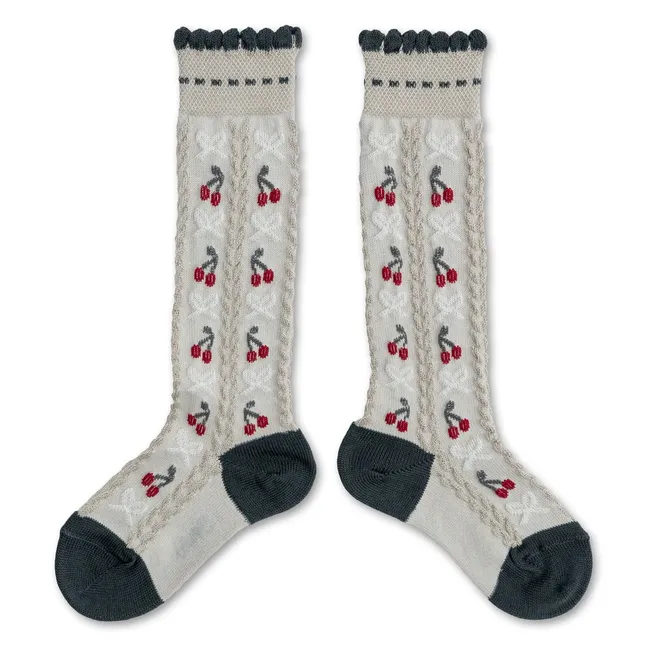 Chaussettes Hautes Cerises Nœuds | Gris clair