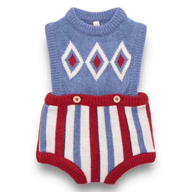 Barboteuse Argyle Laine Merinos | Bleu