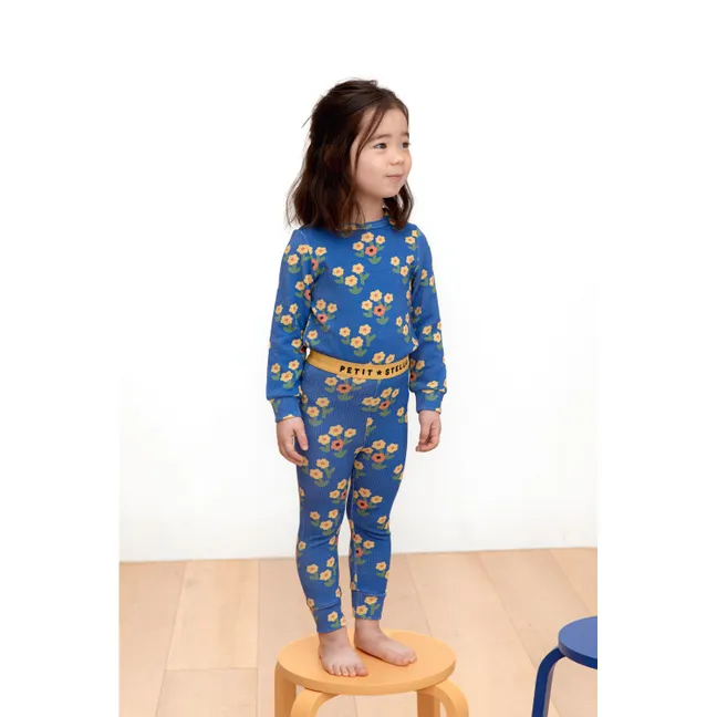 Pyjama Fleuri Coton Pima et Modal | Bleu