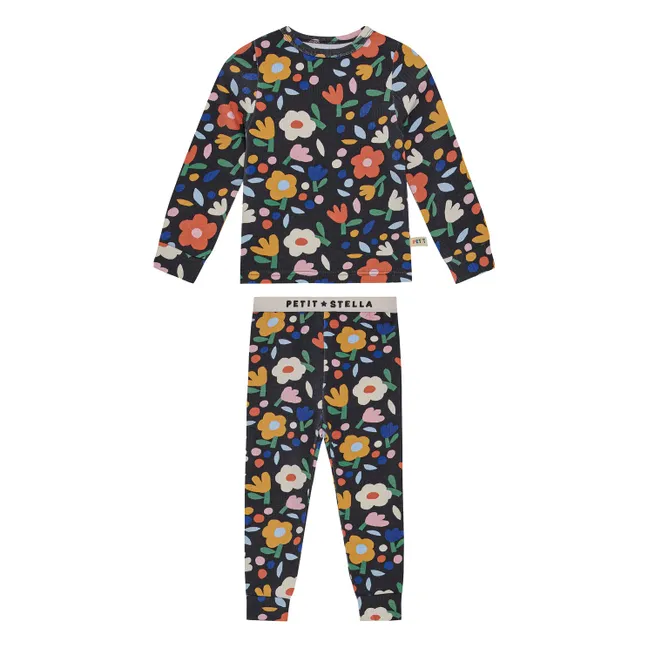 Pyjama Fleuri Coton Pima et Modal | Noir