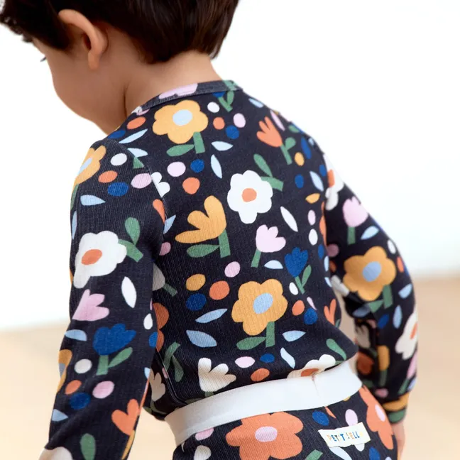 Pyjama Fleuri Coton Pima et Modal | Noir