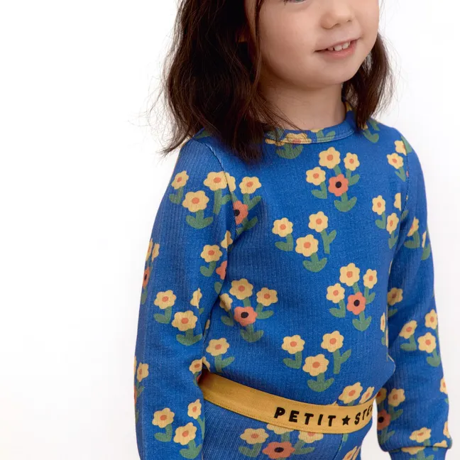 Pyjama Fleuri Coton Pima et Modal | Bleu