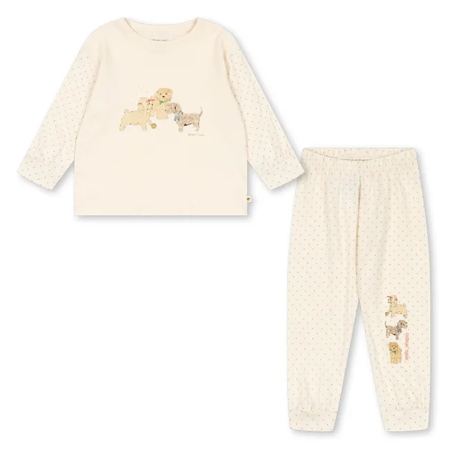 Ensemble T-shirt et Pantalon Chiots Coton Bio | Ecru
