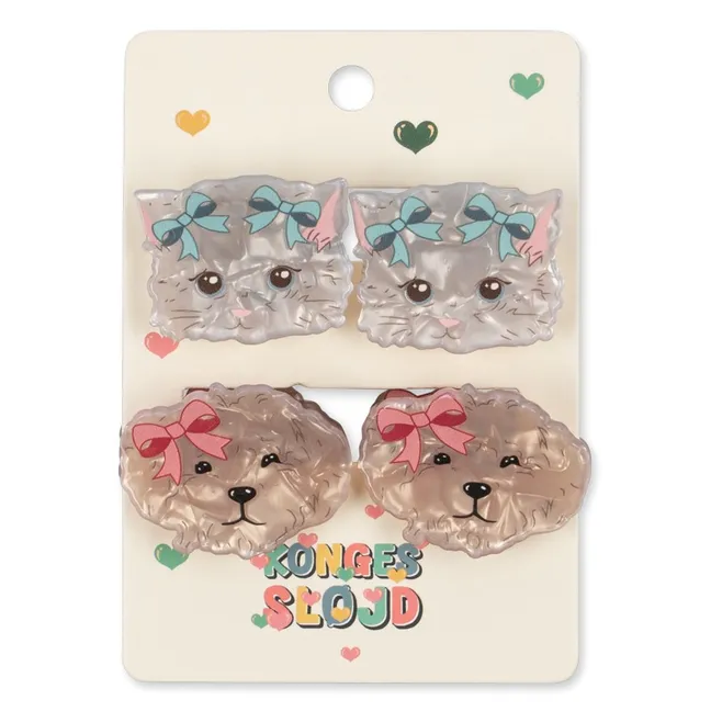 Lot de 4 Barrettes Animaux | Beige