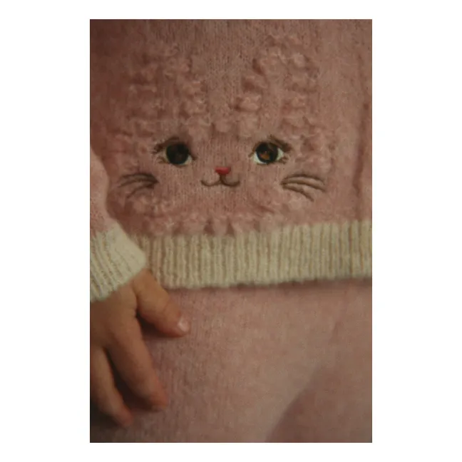 Gilet Chats Laine | Rose