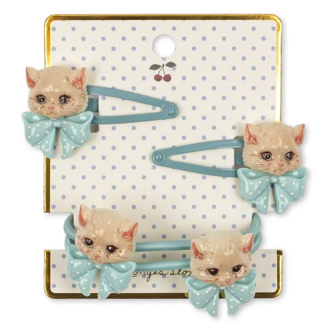 Ensemble Barrettes et Chouchous Chats | Bleu