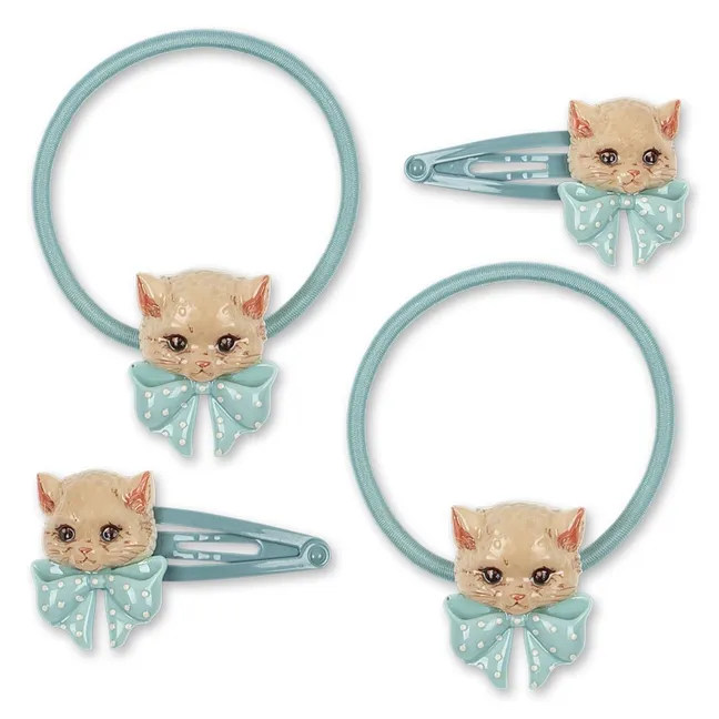Ensemble Barrettes et Chouchous Chats | Bleu