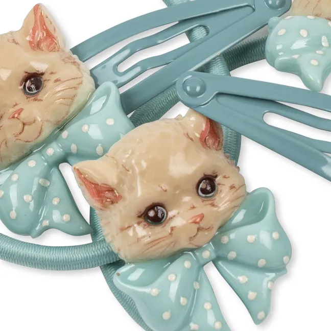 Ensemble Barrettes et Chouchous Chats | Bleu