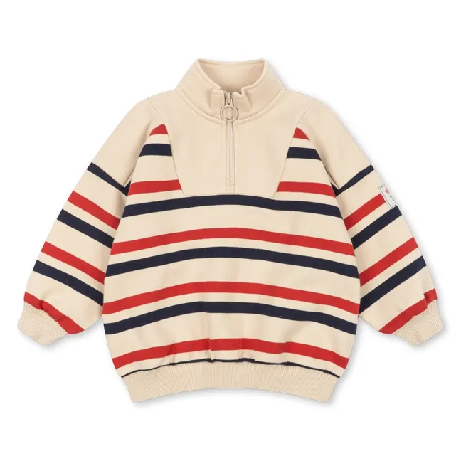 Sweat Zippé Loupy Rayé Coton Bio | Ecru