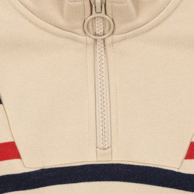 Sweat Zippé Loupy Rayé Coton Bio | Ecru
