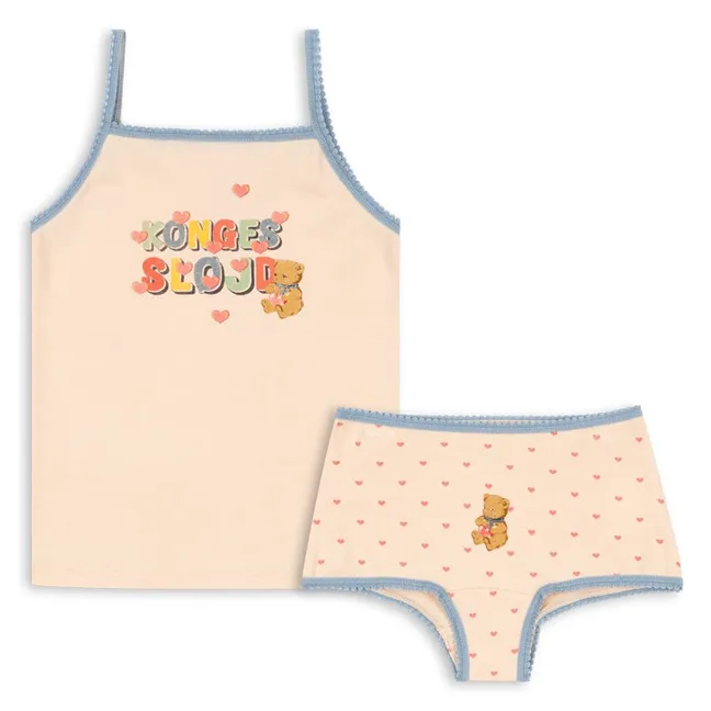 Ensemble Culotte et Débardeur Ourson Coton Bio | Rose pâle