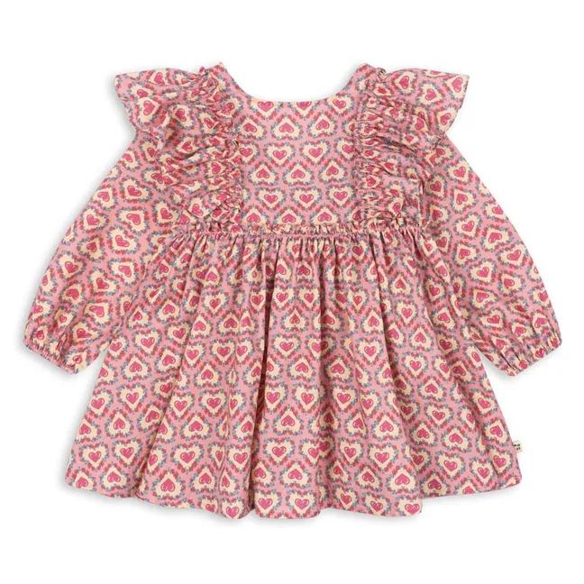 Robe Volants Cœurs Coton Bio | Rose