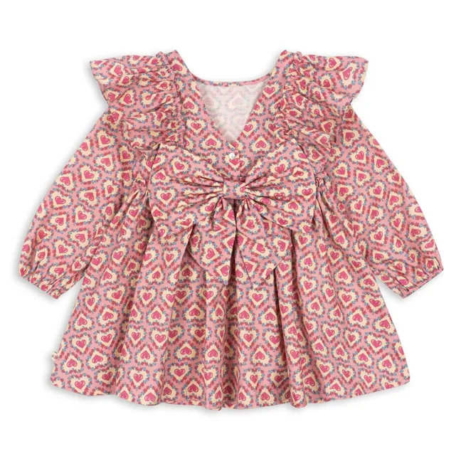 Robe Volants Cœurs Coton Bio | Rose