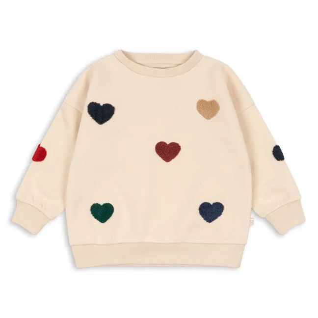 Lou Hearts Organic Cotton Sweatshirt | Beige