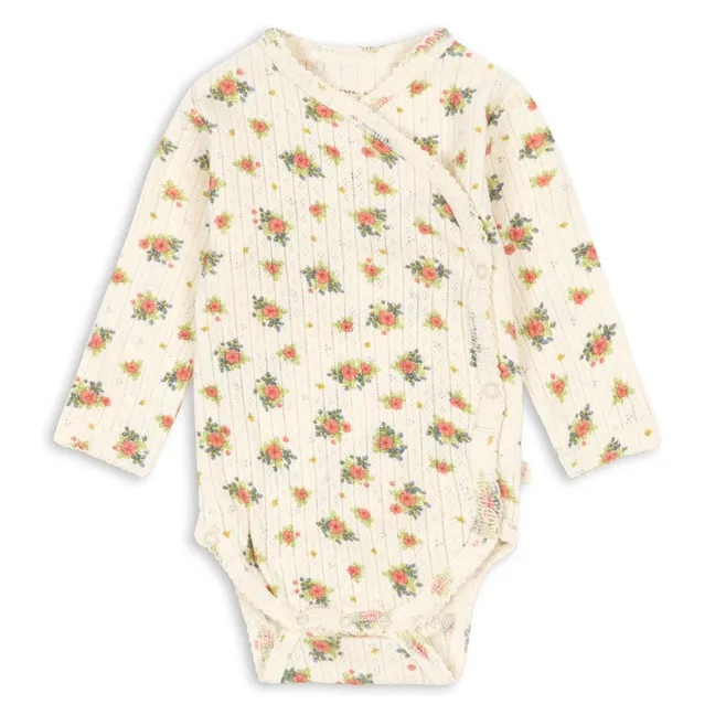 Minnie Floral Pointelle Cross-Over Bodysuit, Organic Cotton | Ecru