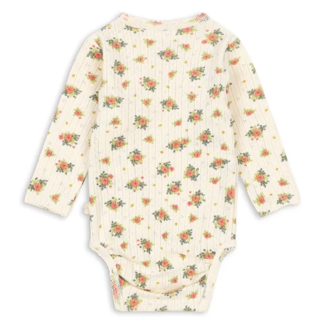 Body Croisé Pointelle Minnie Fleuri Coton Bio | Ecru
