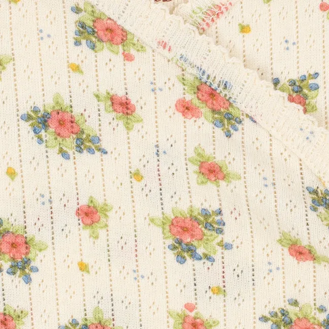 Body Croisé Pointelle Minnie Fleuri Coton Bio | Ecru