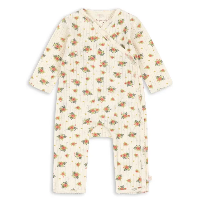 Combinaison Croisée Pointelle Minnie Fleurie Coton Bio | Ecru