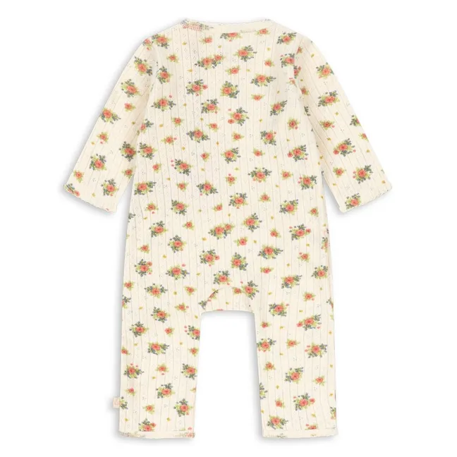 Combinaison Croisée Pointelle Minnie Fleurie Coton Bio | Ecru