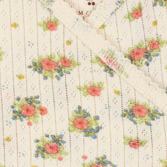 Combinaison Croisée Pointelle Minnie Fleurie Coton Bio | Ecru