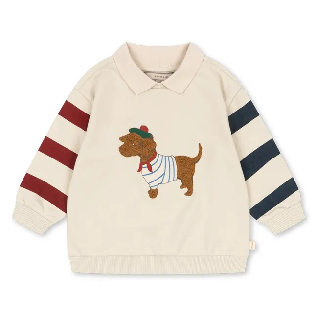 Sweat Col Polo Spotty Chien Coton Bio | Ecru