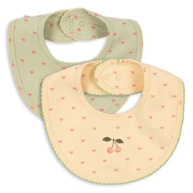Lot de 2 Bavoirs Cerises Coton Bio | Sauge