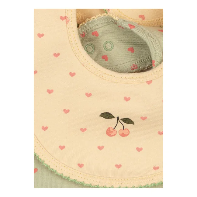 Lot de 2 Bavoirs Cerises Coton Bio | Sauge