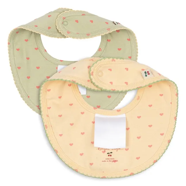 Lot de 2 Bavoirs Cerises Coton Bio | Sauge