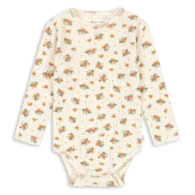 Minnie Floral Pointelle Bodysuit, Organic Cotton | Ecru