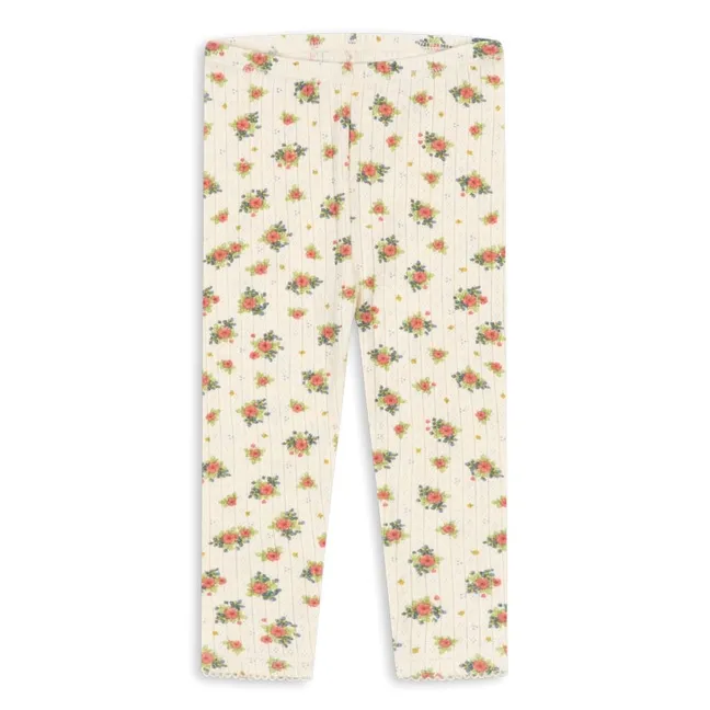 Legging Pointelle Minnie Fleuri Coton Bio | Ecru