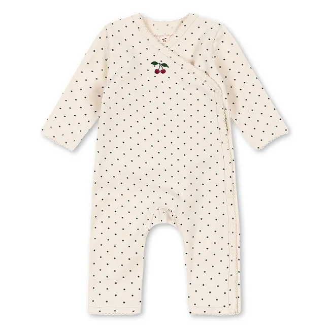 Combinaison Croisée Basic Pois Coton Bio | Ecru
