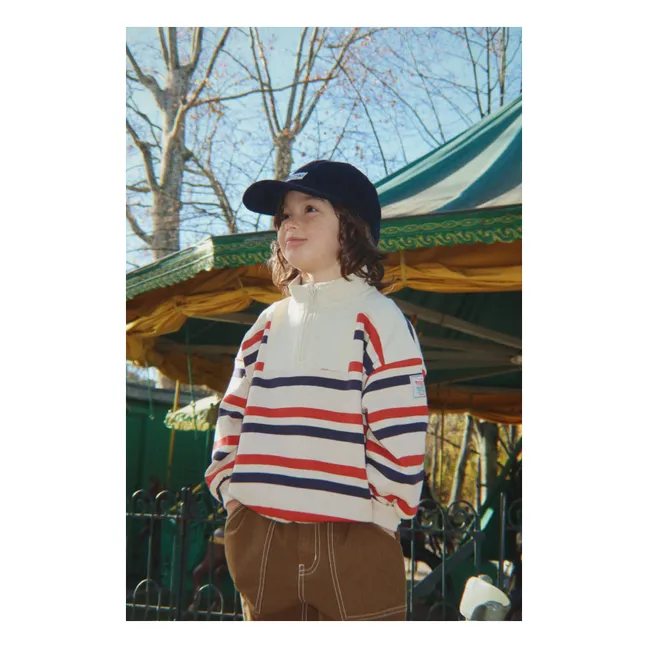 Sweat Zippé Loupy Rayé Coton Bio | Ecru