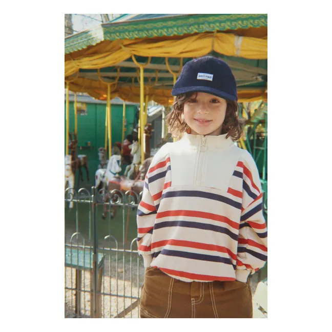 Loupy Striped Organic Cotton Zip-Up Sweatshirt | Ecru