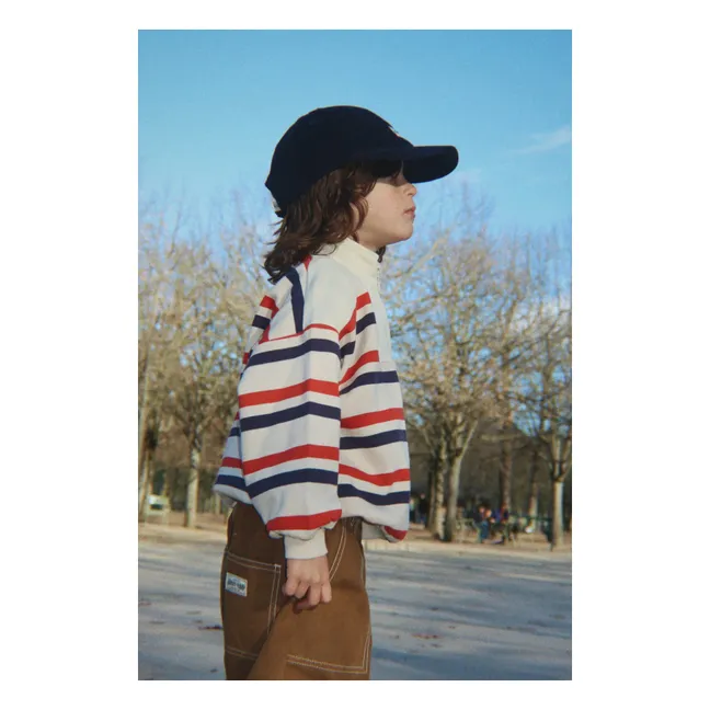 Sweat Zippé Loupy Rayé Coton Bio | Ecru