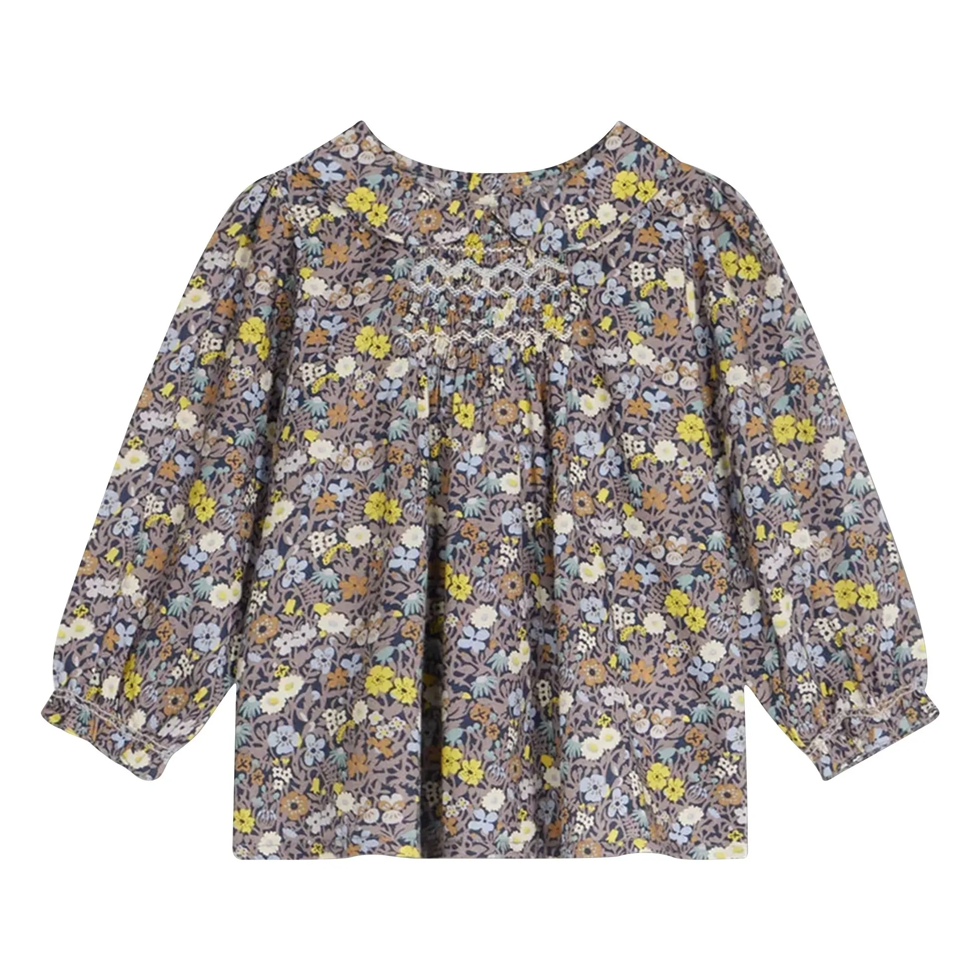 Bonpoint Taupe Brown Julietti Smocked Blouse In Liberty Fabric