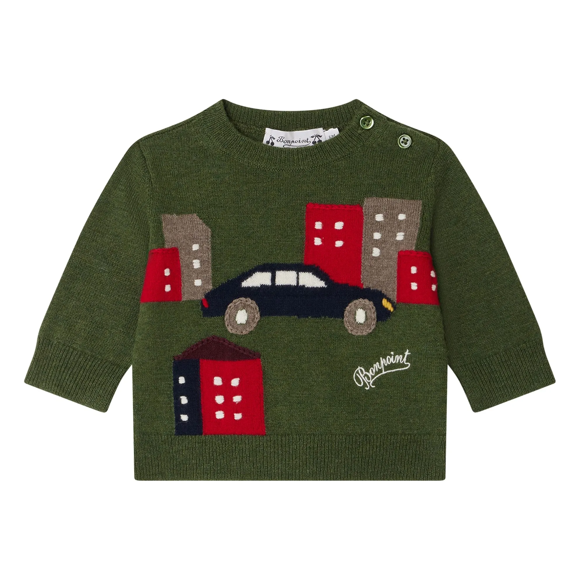 Bonpoint Khaki Almire Dark Green Wool Sweater