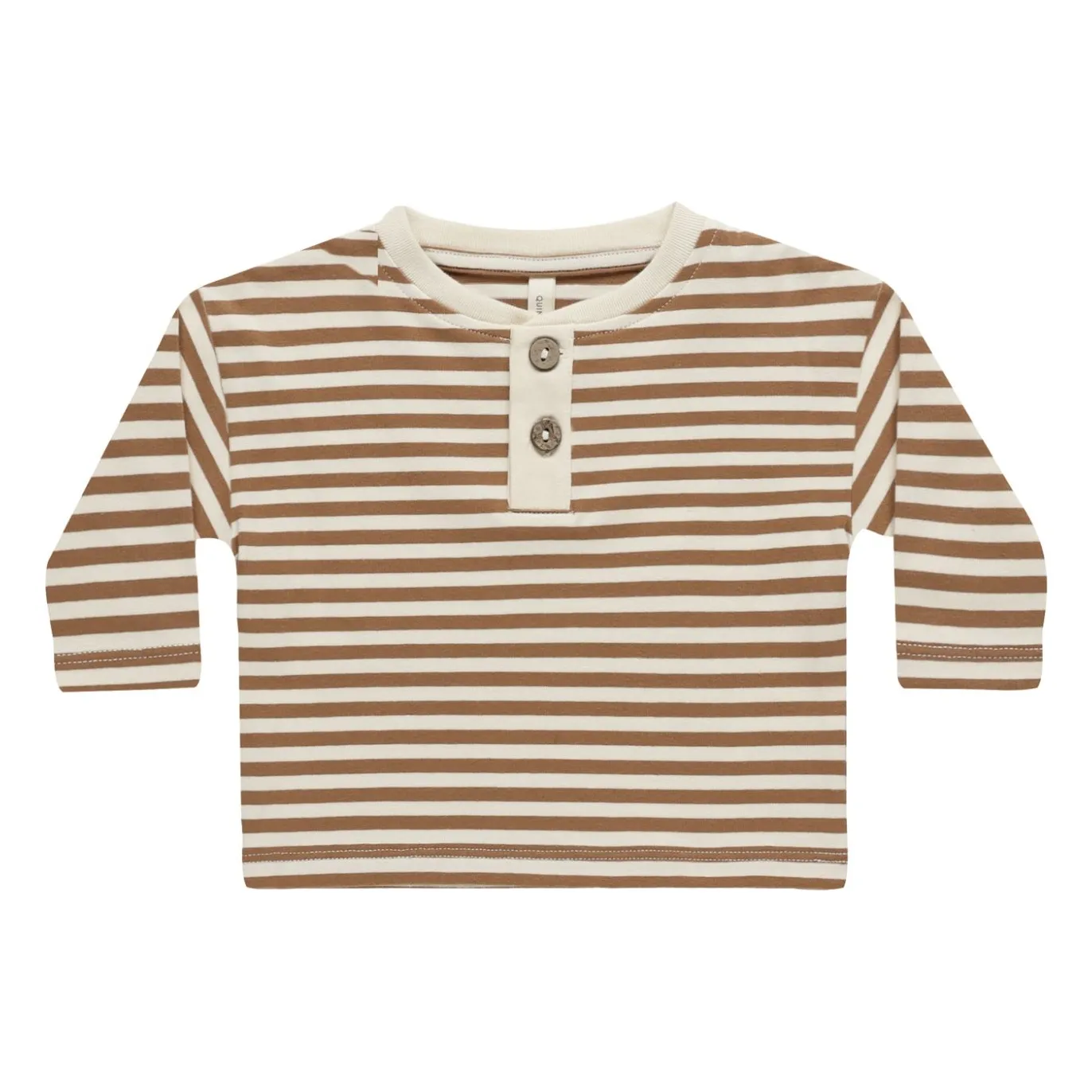 Quincy Mae Brown Striped Henley T-Shirt