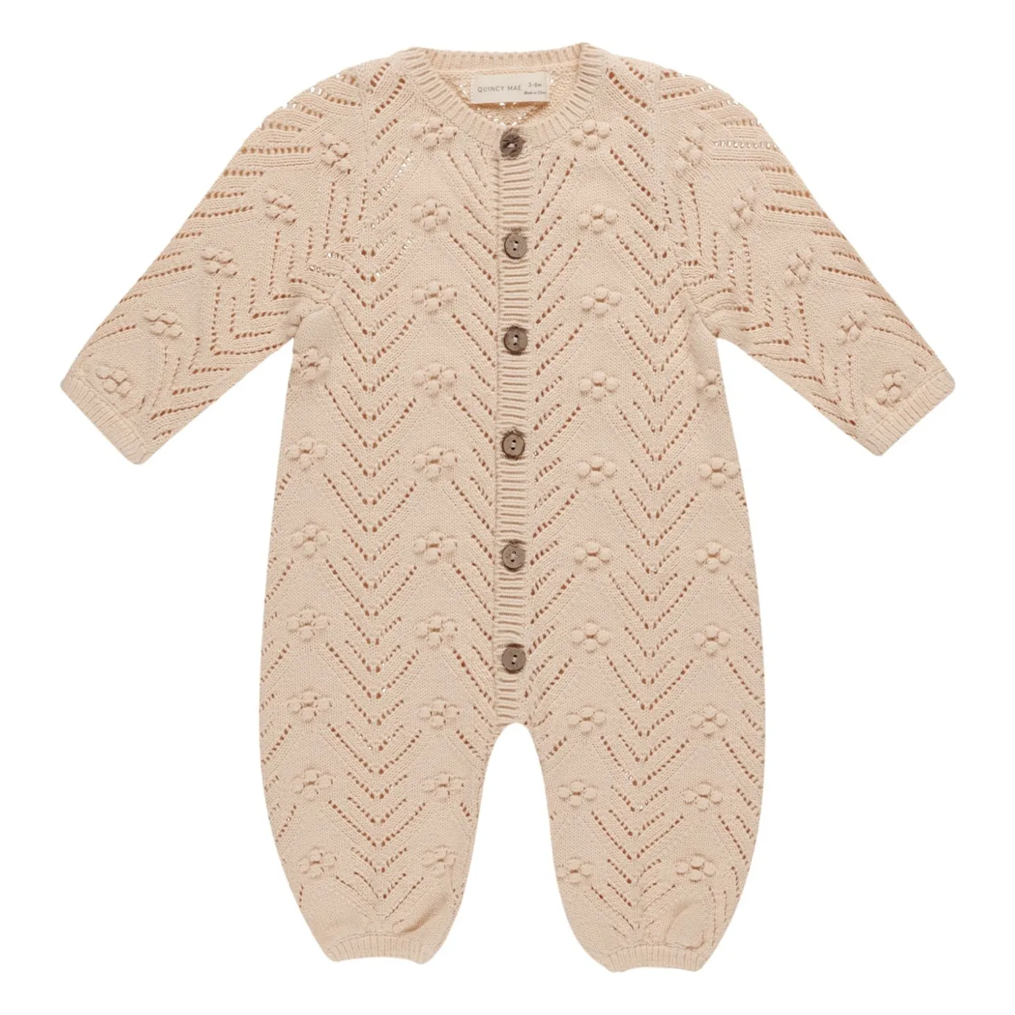 Quincy Mae Beige Pink Bobble Openwork Knit Jumpsuit