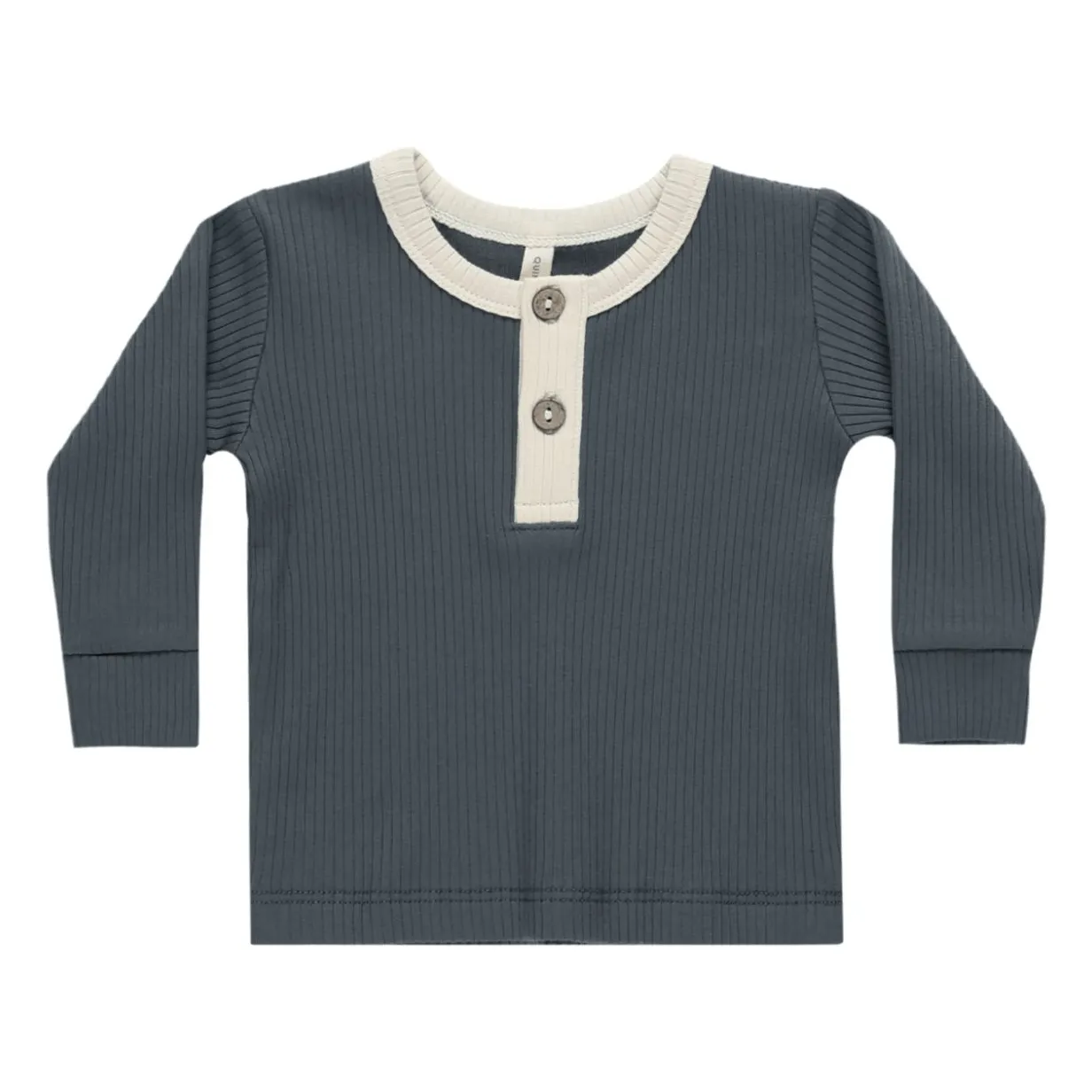 Quincy Mae Blue Ribbed Henley T-Shirt