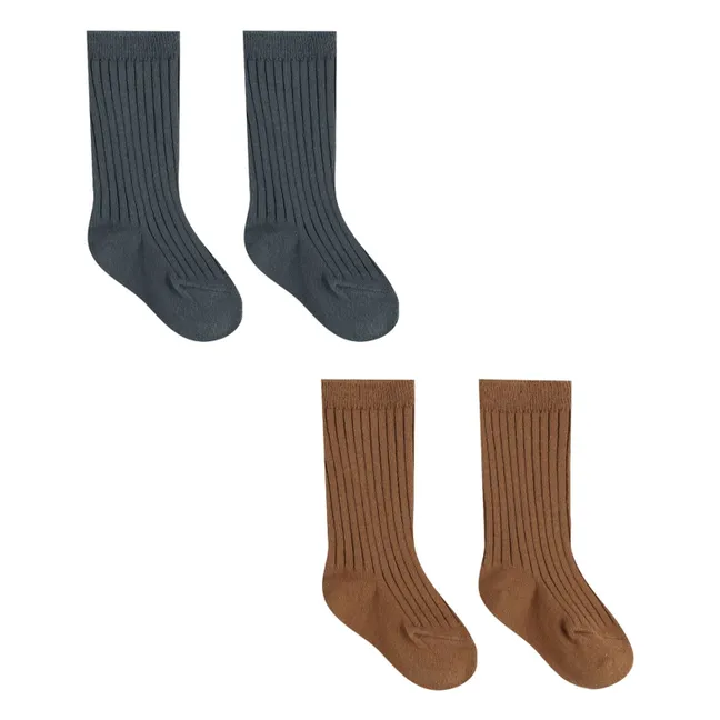 Set of 2 Ribbed Socks | Brown