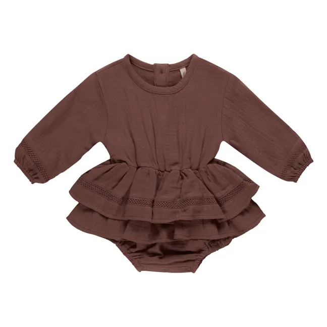 Cotton gauze ruffled romper | Plum