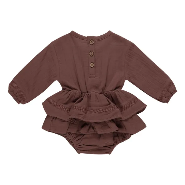 Cotton gauze ruffled romper | Plum