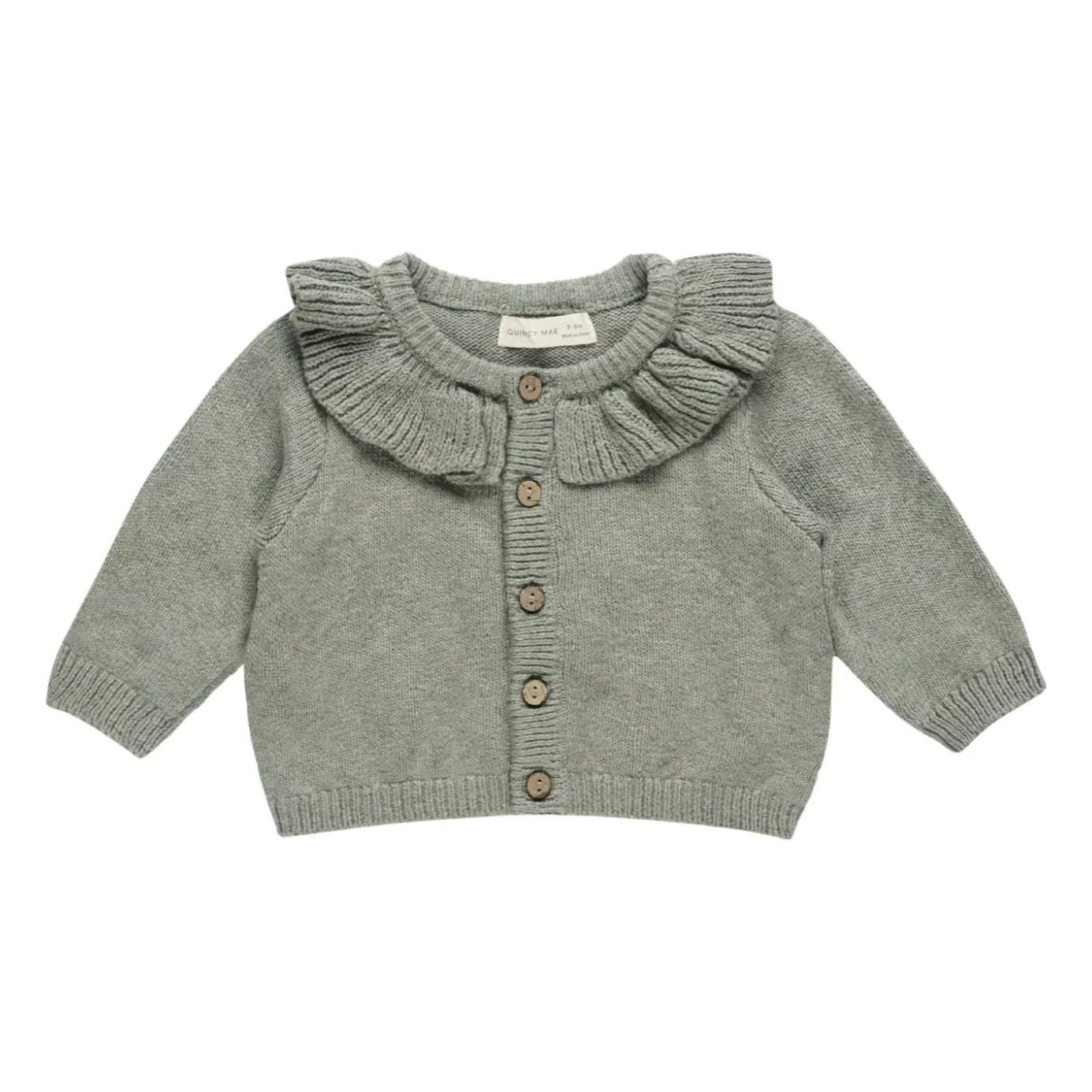 Quincy Mae Green Ruffled Collar Cardigan
