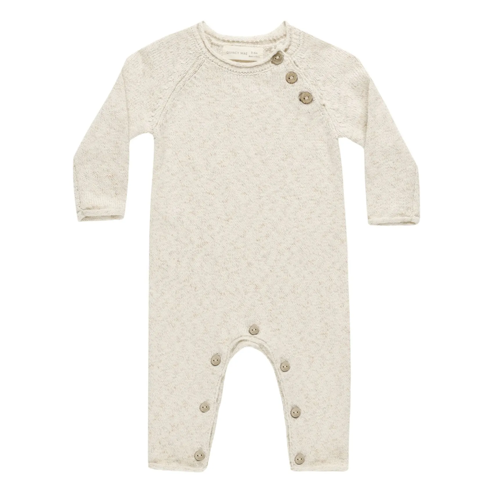 Quincy Mae Ecru Buttoned Knit Jumpsuit